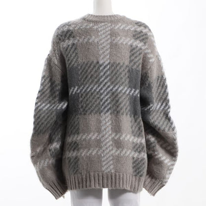 大きめチェック柄ボリュームニット