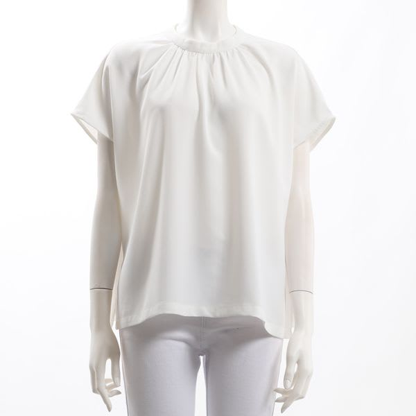 とろみ感ギャザードネックブラウス