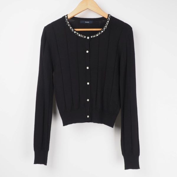ネックラインビジューリブニットカーディガン