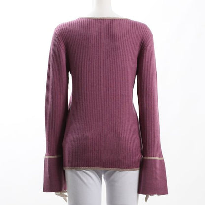 パイピングデザイン袖スリットニット