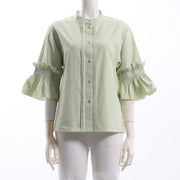 袖デザインピンタックコットンブラウス