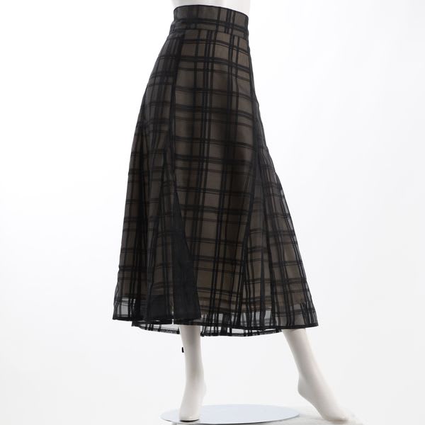 シアーチェック編み上げデザインフレアスカート