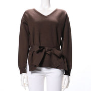 ウエストリボンVネックニット