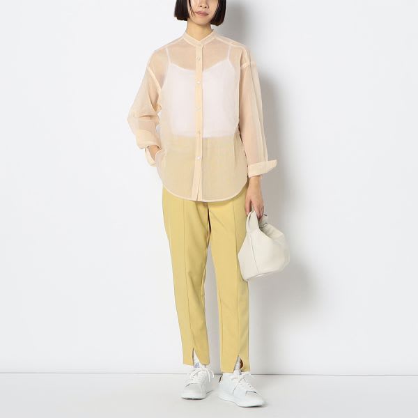 シアー素材スタンドカラーシャツ