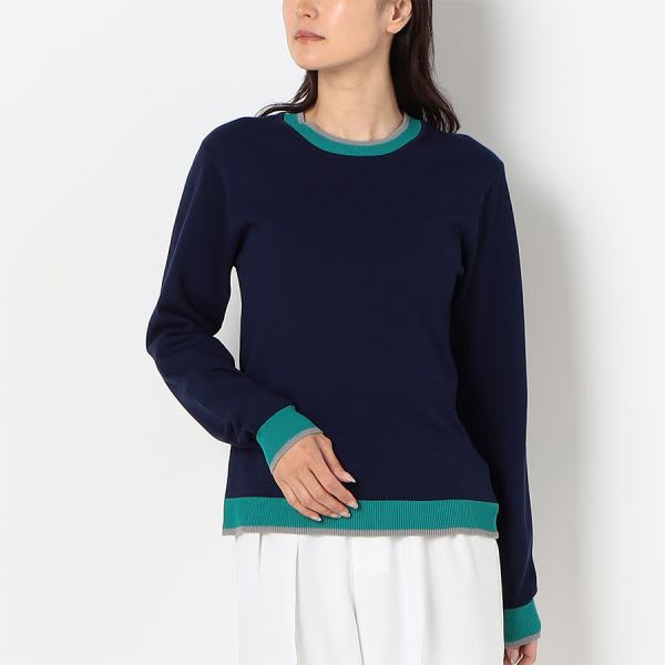 配色デザインクルーネックニット