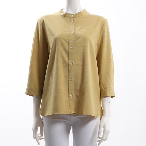 サイドスリットバンドカラーブラウス