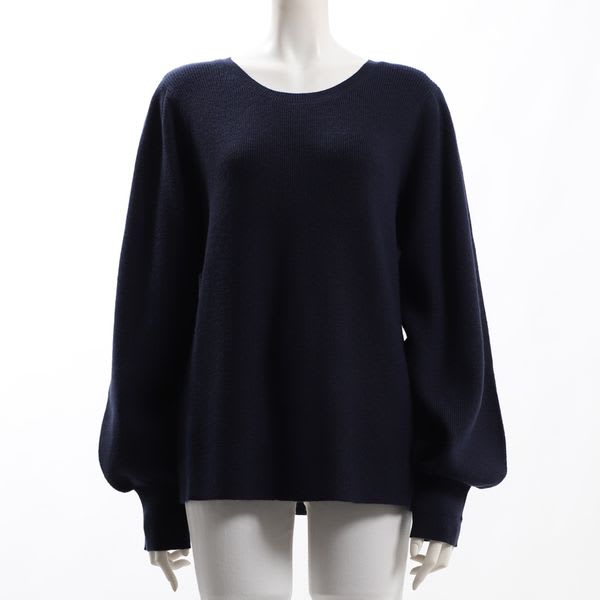 パフスリーブラウンドネックニット