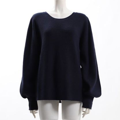 パフスリーブラウンドネックニット