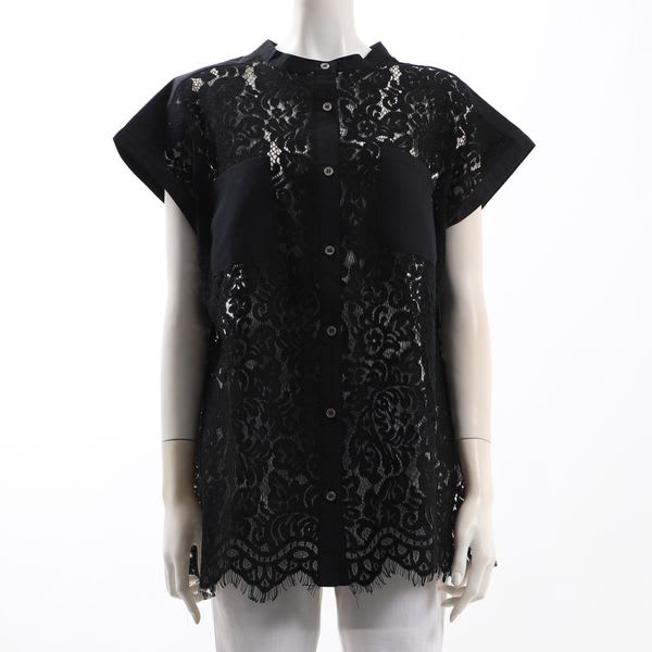 フレンチスリーブレースバンドカラーブラウス