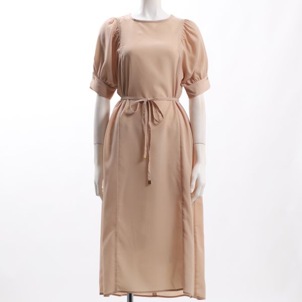 パフスリーブウエストリボン付きワンピース