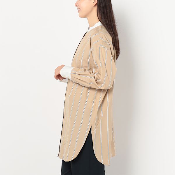 ストライプ柄バンドカラーシャツ