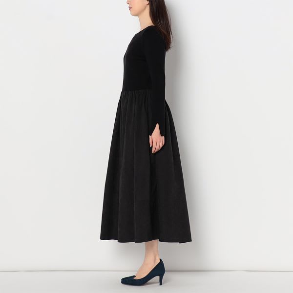 ボートネックリブニットドッキングワンピース