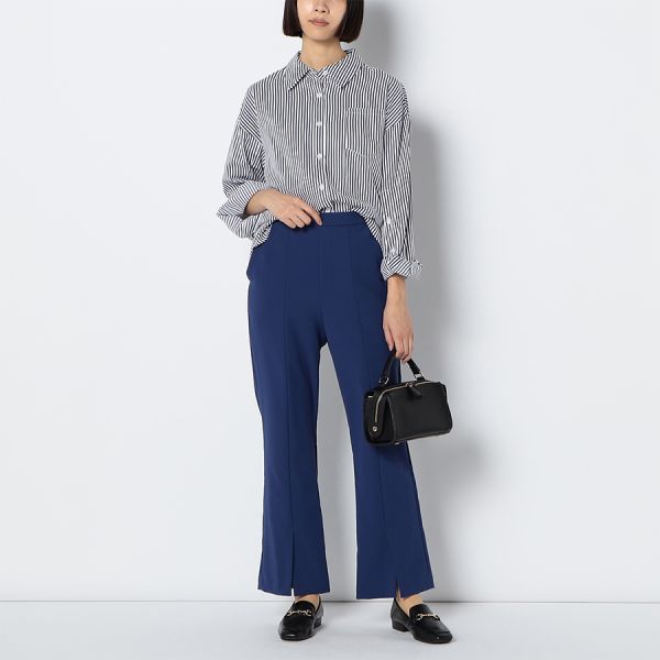 ボタンデザインストライプ柄シャツ