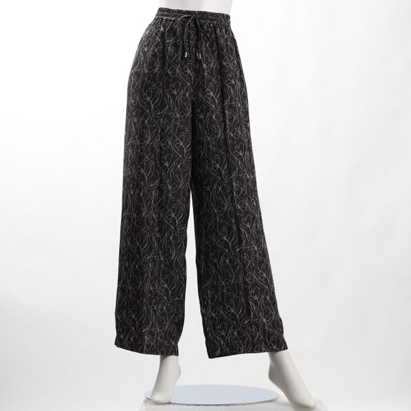 ラインプリント総柄ドロストワイドパンツ