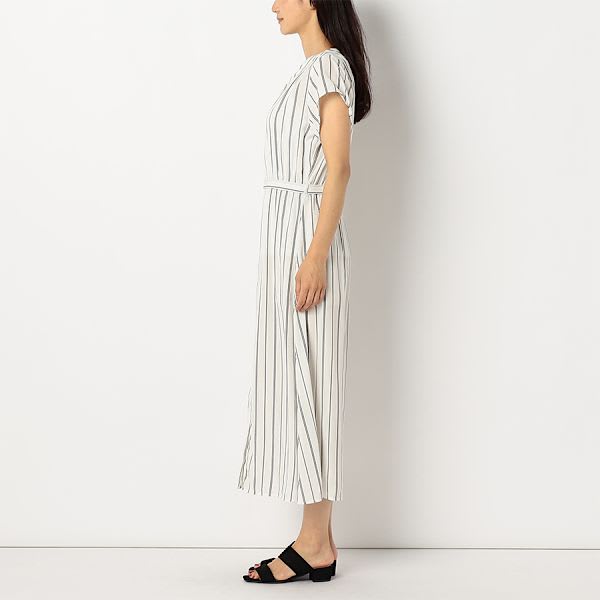 ストライプ透け感ロングシャツワンピース