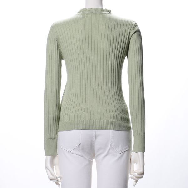 フリルネックリブニット