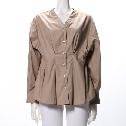 ウエスト切替えデザインVネックブラウス