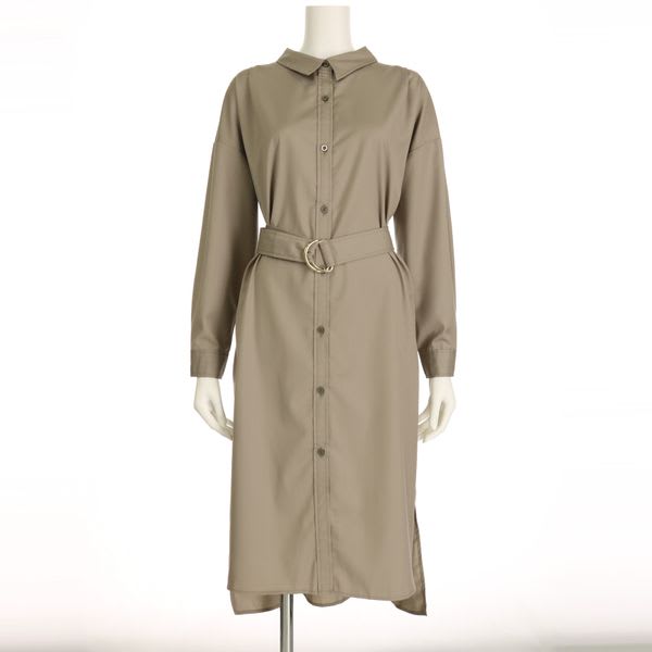 フロントボタンデザインDカンベルト付きシャツワンピース