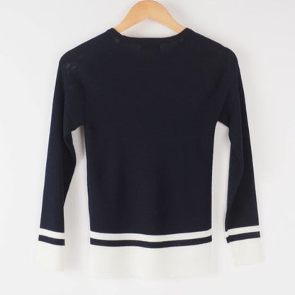 裾バイカラーラウンドネックニット