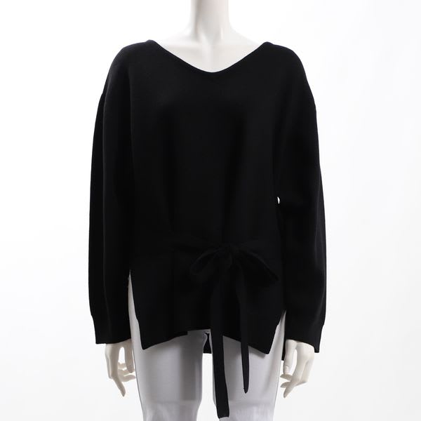 ウエストリボンベルト付きVネックニット