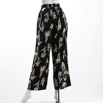 花柄ウエストゴムストレートパンツ