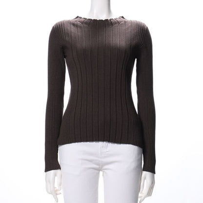 リブニットスリット長袖プルオーバー