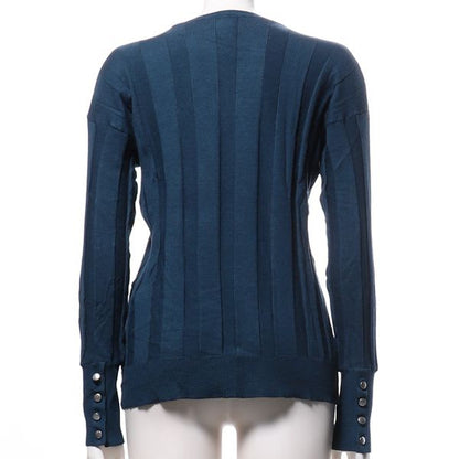 袖口ボタンデザインリブニット