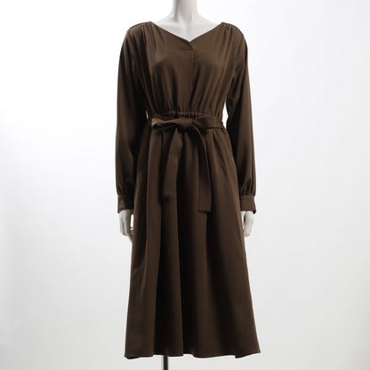 ウエストリボンデザインVネックワンピース