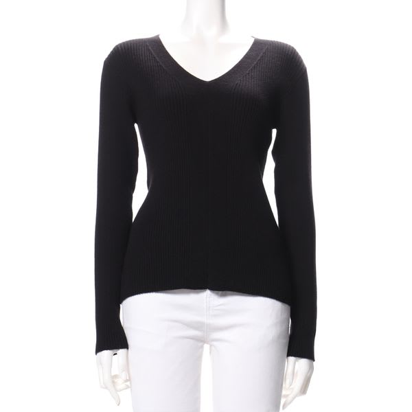 抗菌加工変則リブVネックニット