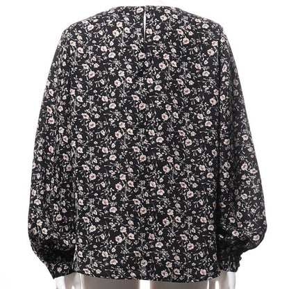 小花柄袖ボリュームブラウス