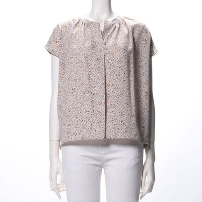 幾何柄プリントオープンフロントネックブラウス