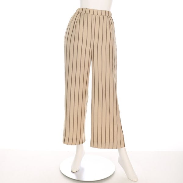 ストライプ柄タック入りワイドストレートパンツ