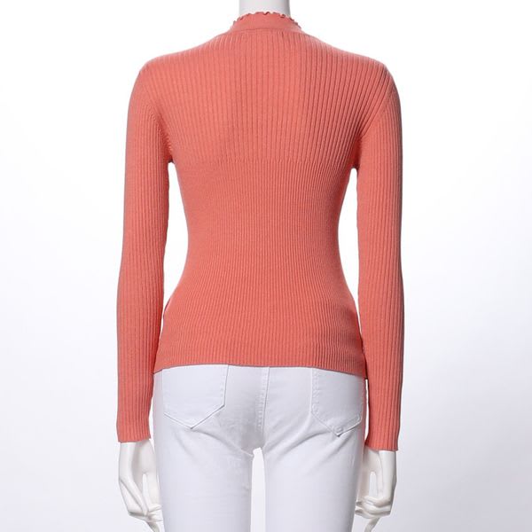 ハイネックフリルリブニット