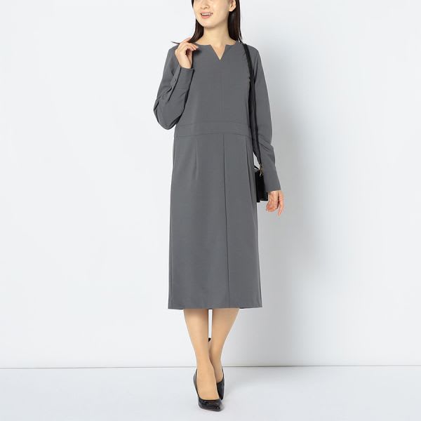ウエスト切り替えラインオープンフロントネックワンピース