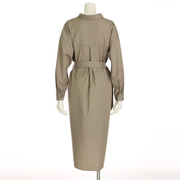 フロントボタンデザインDカンベルト付きシャツワンピース