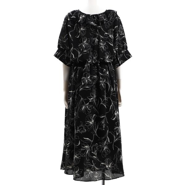 花柄フリルカラーワンピース