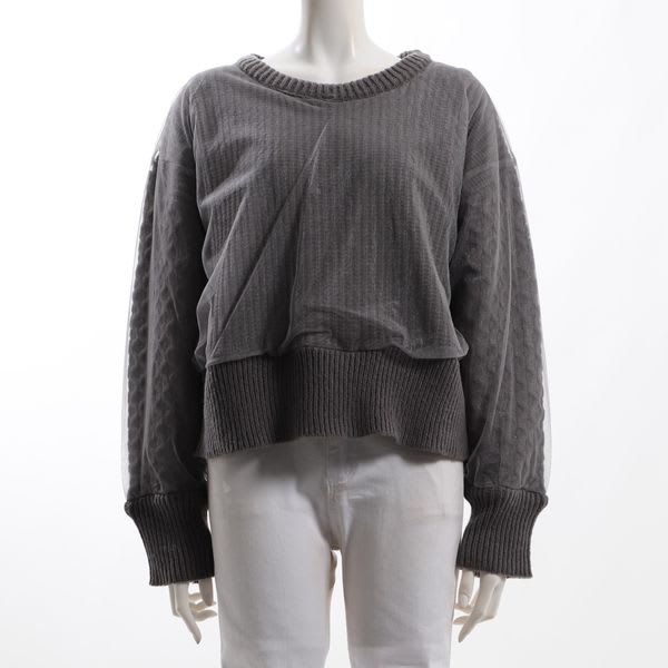 チュール重ね袖ケーブルニット