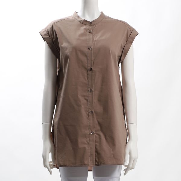 バックフリルデザインバンドカラーブラウス