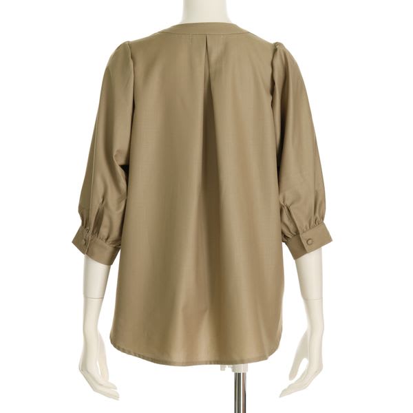 バルーンスリーブオープンフロントネックブラウス