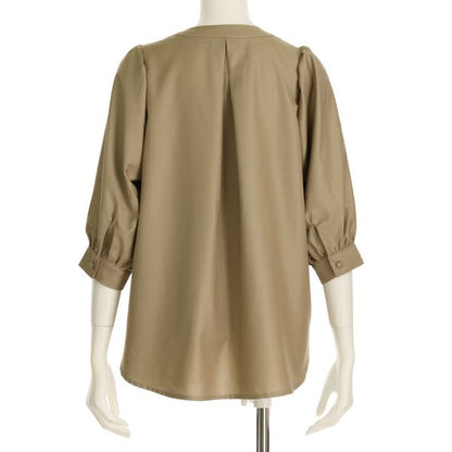 バルーンスリーブオープンフロントネックブラウス