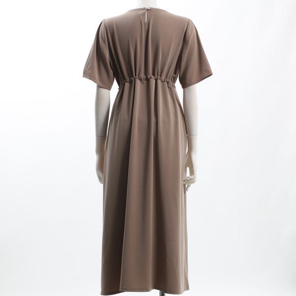 ウエストドロストデザインラウンドネックワンピース