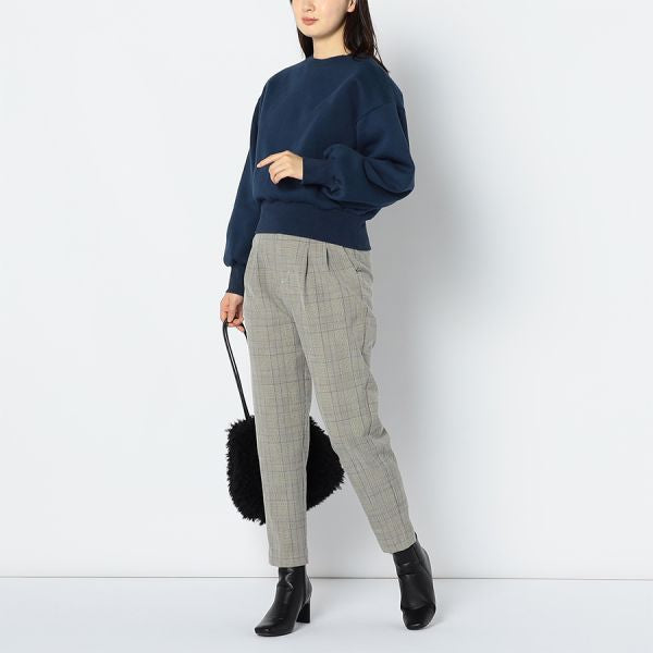 グレンチェックタック入りテーパードパンツ