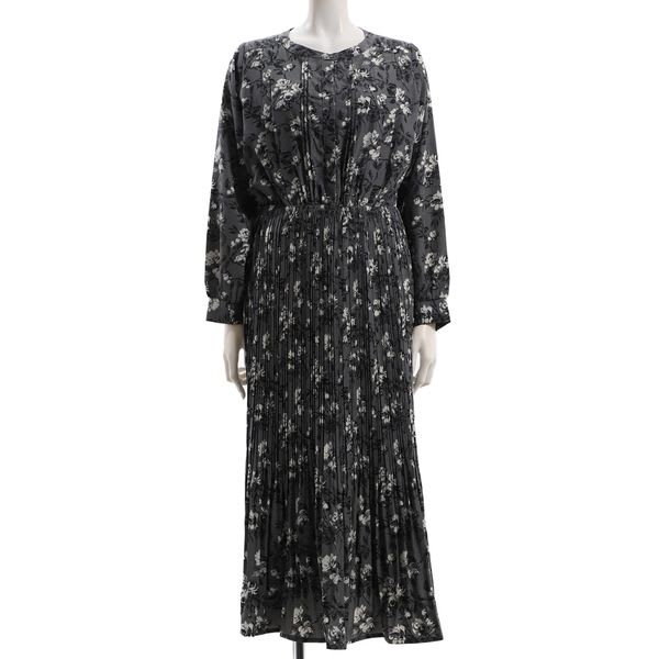 裾消しプリーツ花柄ワンピース