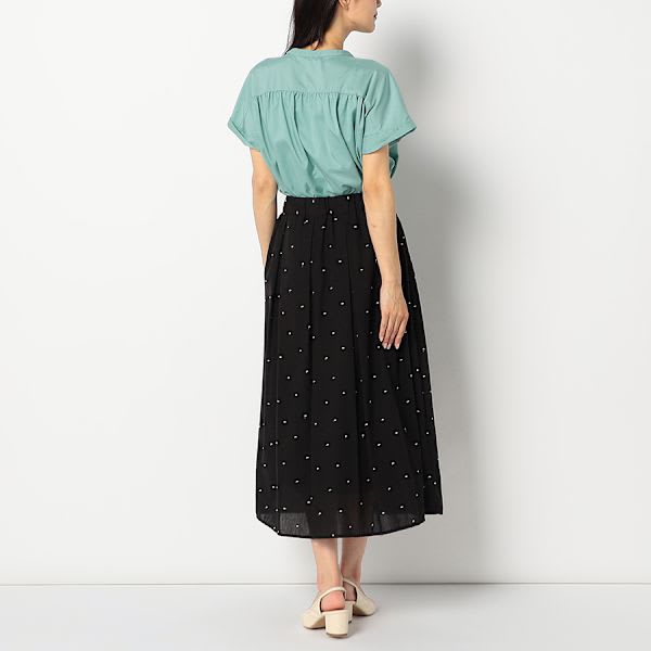 刺繍ドットフレアスカート