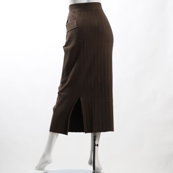 リブ幅切替バックスリットニットタイトスカート