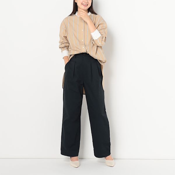 ストライプ柄バンドカラーシャツ