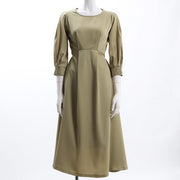 お袖デザインラウンドネックワンピース