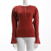 ボタンダウンパフスリーブリブニット