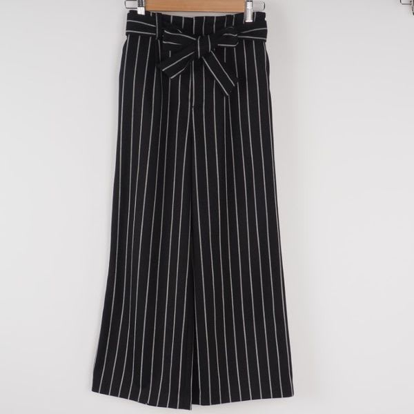 ウエストリボンベルトストライプ柄ワイドパンツ