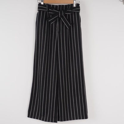 ウエストリボンベルトストライプ柄ワイドパンツ